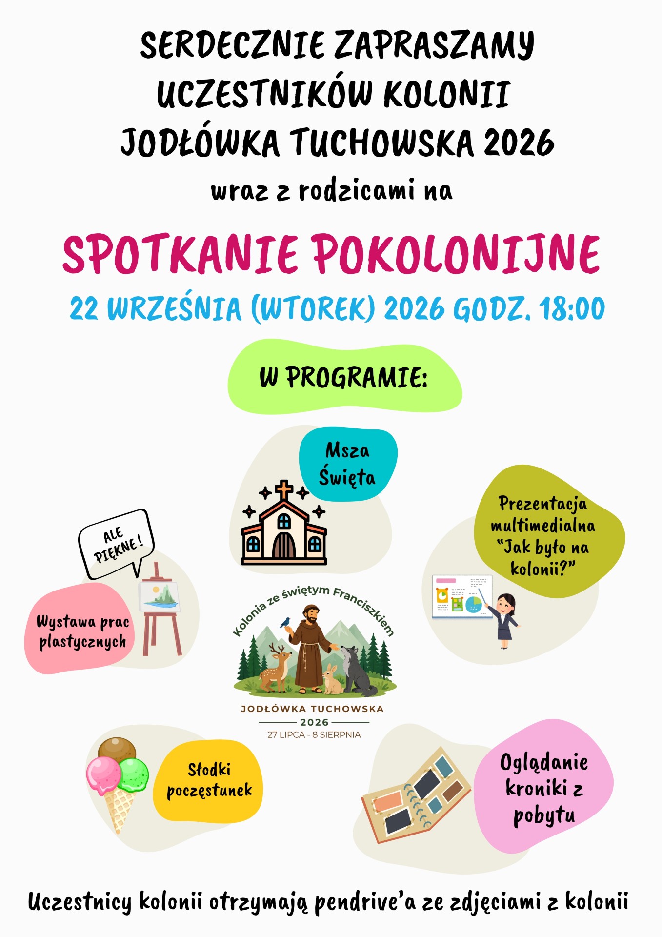 SERDECZNIE ZAPRASZAMY UCZESTNIKÓW KOLONII JODŁÓWKA TUCHOWSKA 2026 na SPOTKANIE POKOLONIJNE 22 WRZEŚNIA (WTOREK) 2026 GODZ. 18:00